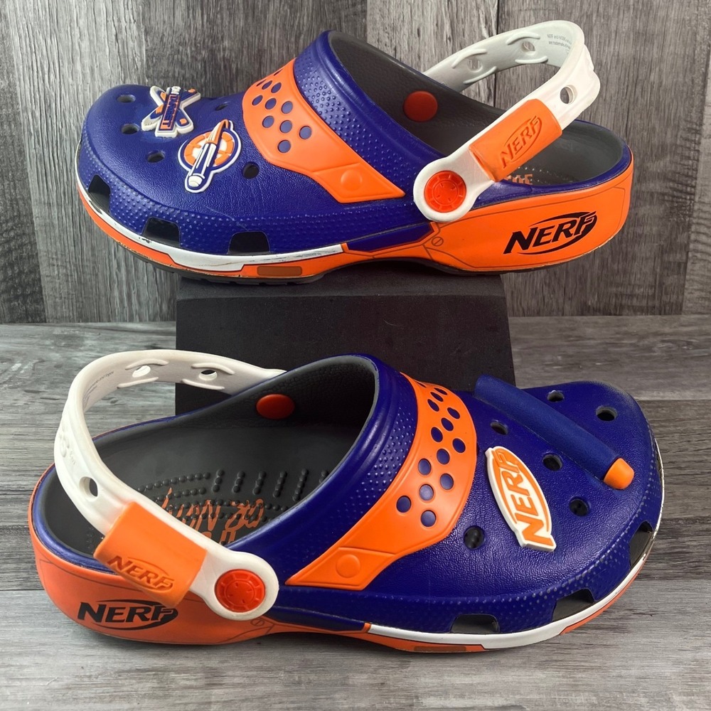 Crocs Nerf Classic Clogs Blue Orange J4 Kids Shoes